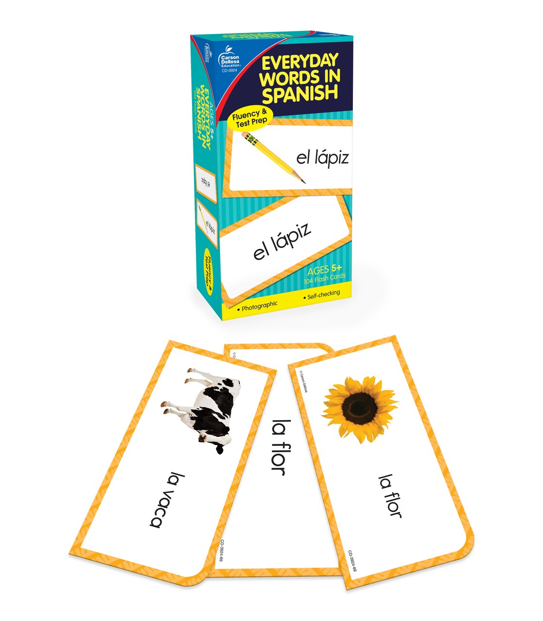 Carson Dellosa Everyday Words in Spanish Flash Cards, Double Sided Spanish Cards With Spanish Sight Words and Vocabulary, Kindergarten Phonics and Up, Spanish Learning for Kids Ages 5+ (104 Cards)